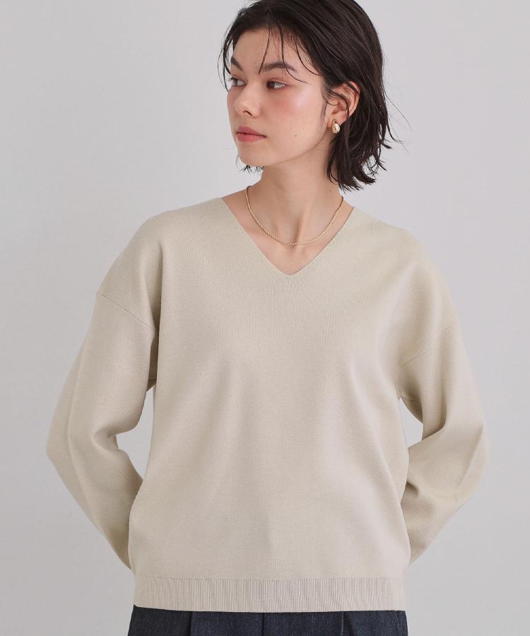 S-XLサイズ/上品見えが叶う】Vネックニット/蓄熱/洗濯機OK（ニット
