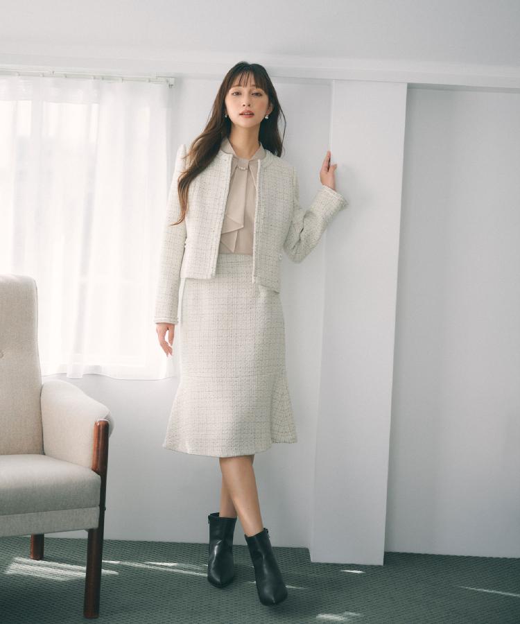 ≪通勤・セレモニー/セットアップ対応≫フレアツイードスカート【洗濯