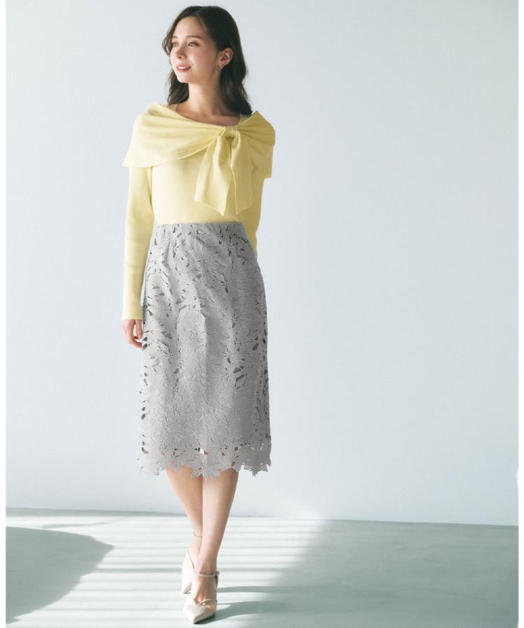 フラワーレースタイトスカート【洗濯機OK】《XS～3L》（ミモレスカート