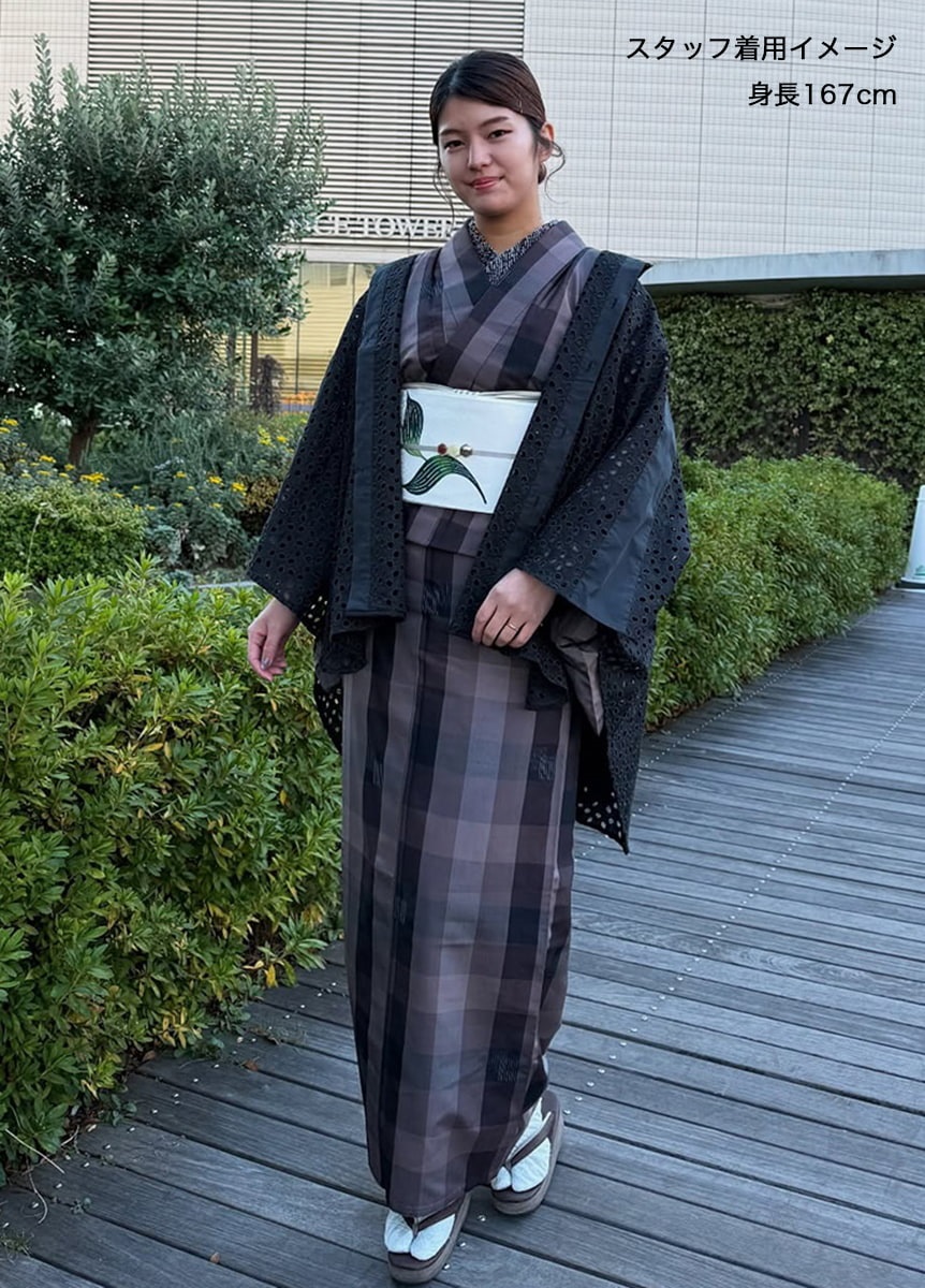 十日町紬 かさね絣格子 濃茶色（お取り寄せ品） | カジュアル着物