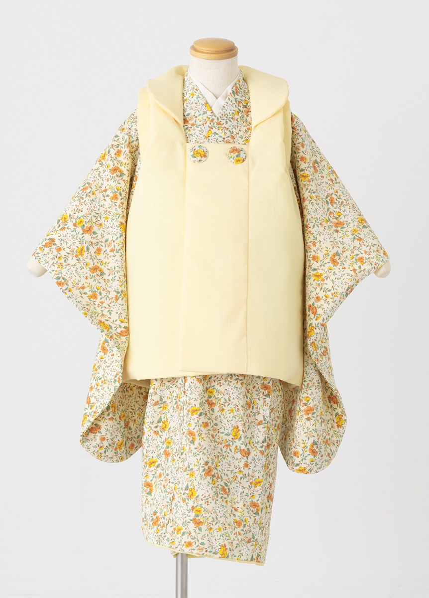 七五三（三歳用）被布・着物セット おめかし リトルフラワー イエロー