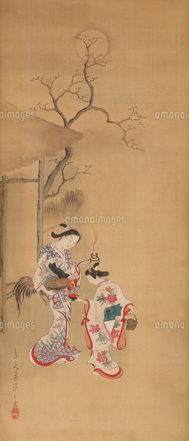 肉筆浮世絵美人画 月下美人図[20076000755]の写真・イラスト素材