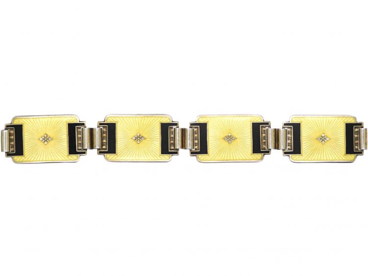 Norwegian Retro Silver, Yellow & Black Enamel Bracelet by Aksel