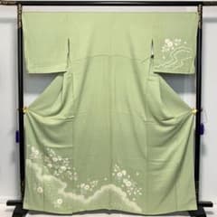 D244 訪問着 花模様 絞り 正絹 着物 袷 しつけ糸付き未使用極美品