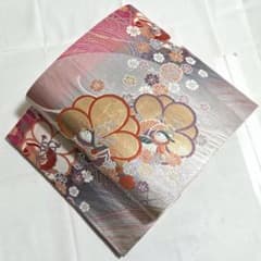 A5◇着物くつろぎ 鴛鴦に花模様 金銀糸 六通 正絹 フォーマルな袋帯