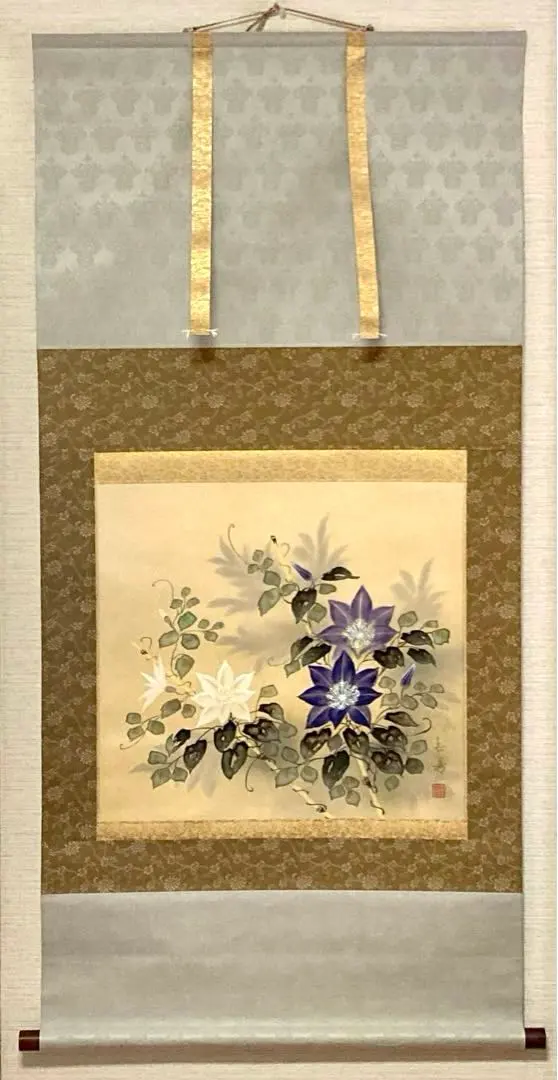 掛け軸 舟越長嘉 山水図 絹本 希少 軸装 茶道具 掛軸 美品 です。