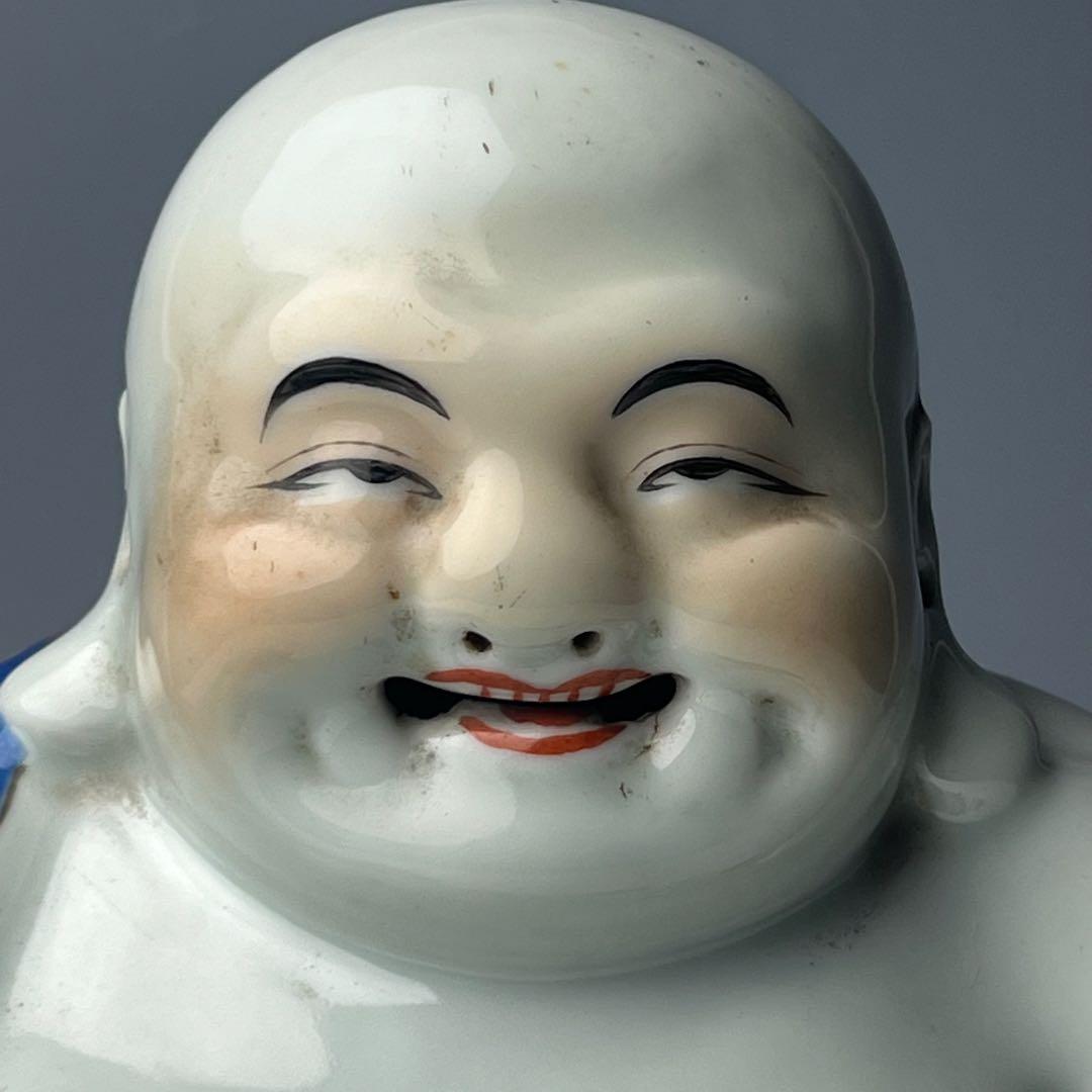 優美 粉彩布袋 江西景徳 朱茂記造 底款 色絵 布袋像 座布団付 仏教中国