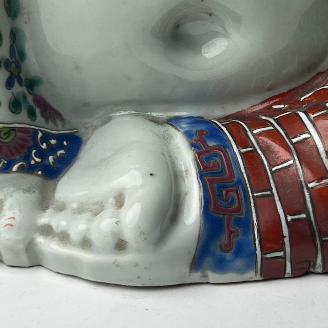 優美 粉彩布袋 江西景徳 朱茂記造 底款 色絵 布袋像 座布団付 仏教中国