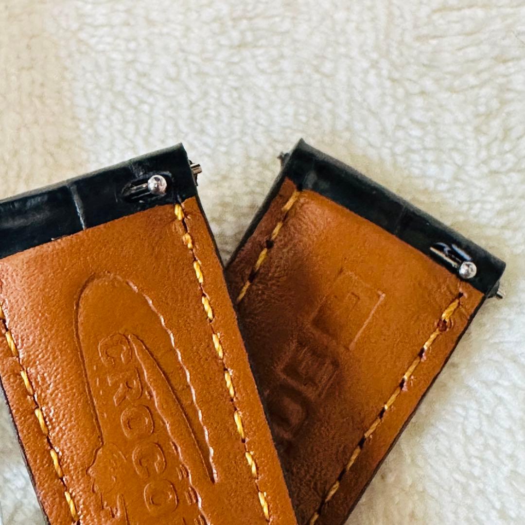 2034#19mm-16mmブラック☆本物クロコダイルレザーベルト☆スイス製