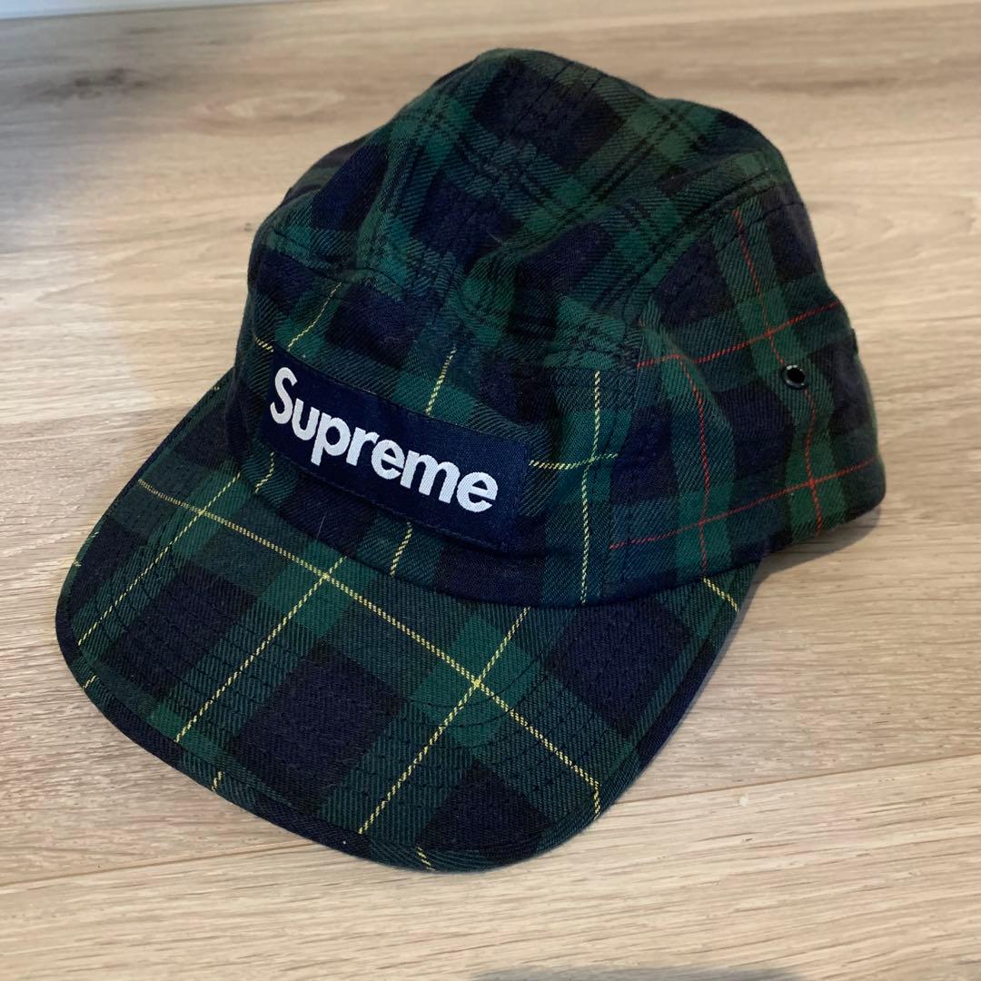 初期supreme 緑チェック柄 cap - メルカリ