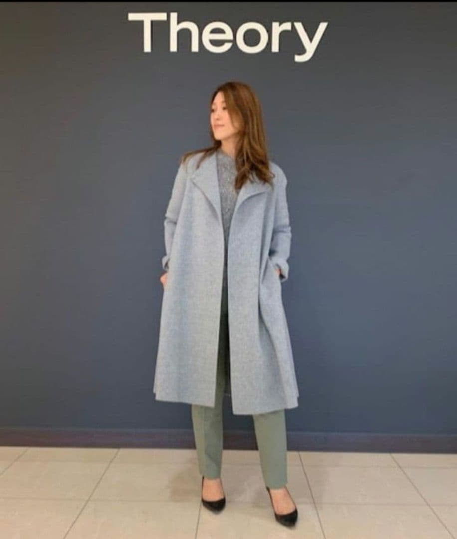 8万✨セオリー カシミヤ混 ノーカラーダブルフェイスロングコート