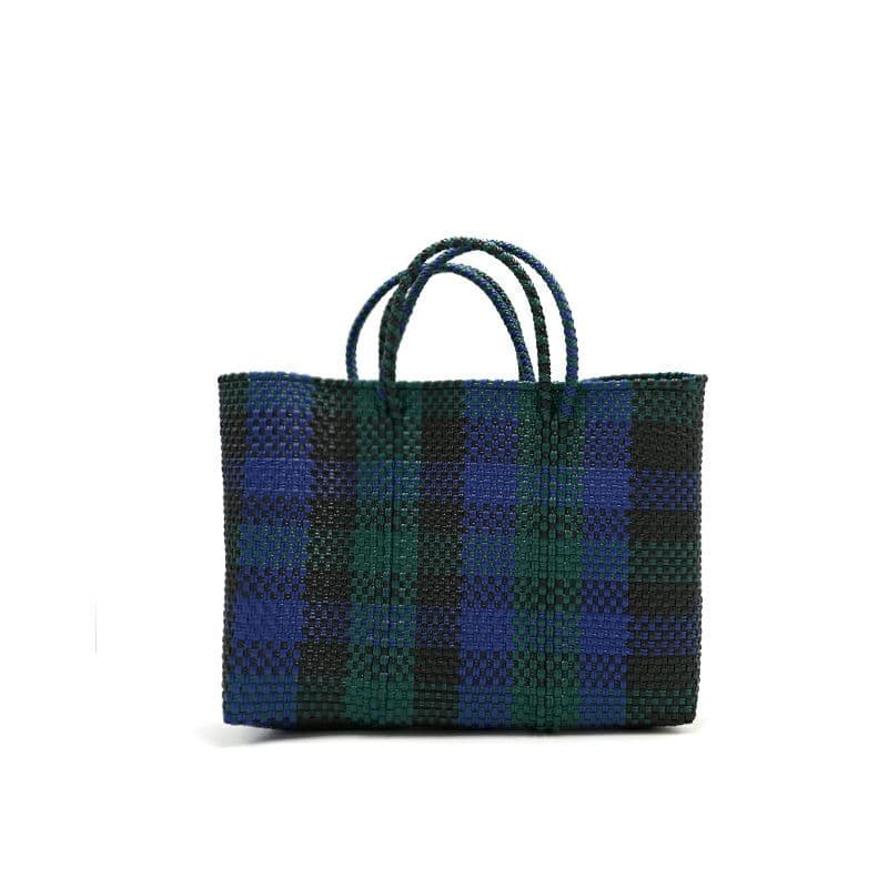 新品未使用・ レトラ メルカドバッグ 3COLORS CHECK MERCADO BAG - 3 COLORS CHECK - Metallic Blue / Cream / Black (L