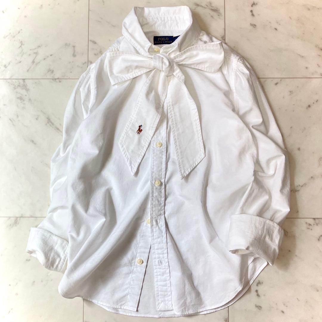 美品 ポロラルフローレン タイネックブラウスシャツ リボン ポニー刺繍