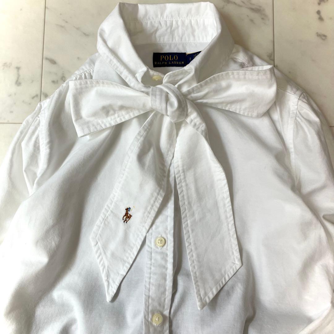 美品 ポロラルフローレン タイネックブラウスシャツ リボン ポニー刺繍