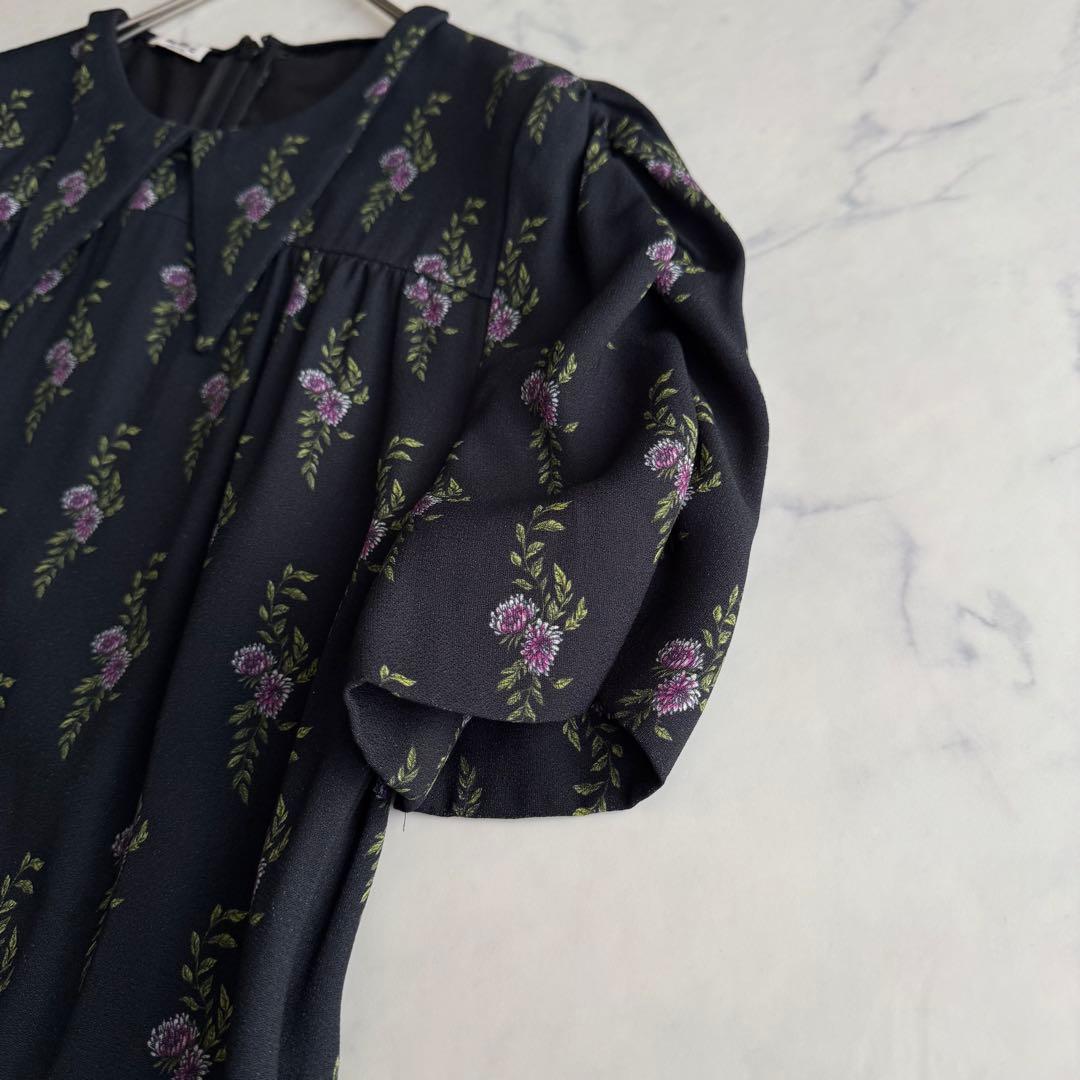 ミュウミュウ 小花柄 ワンピース フレア パフスリーブ ギャザー 襟付き