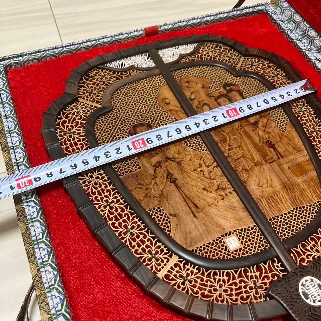 中国美術 唐木造 白檀透彫刻 翡翠 軍配型硯屏 団扇 唐物？