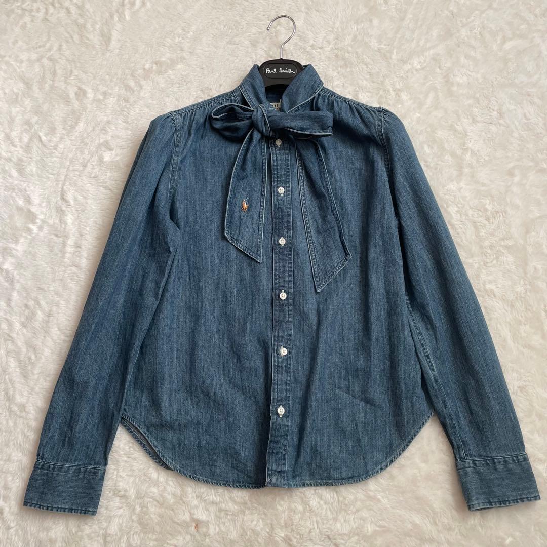 ポロラルフローレン ボウタイシャツ ブラウス ポニー刺繍 リボン