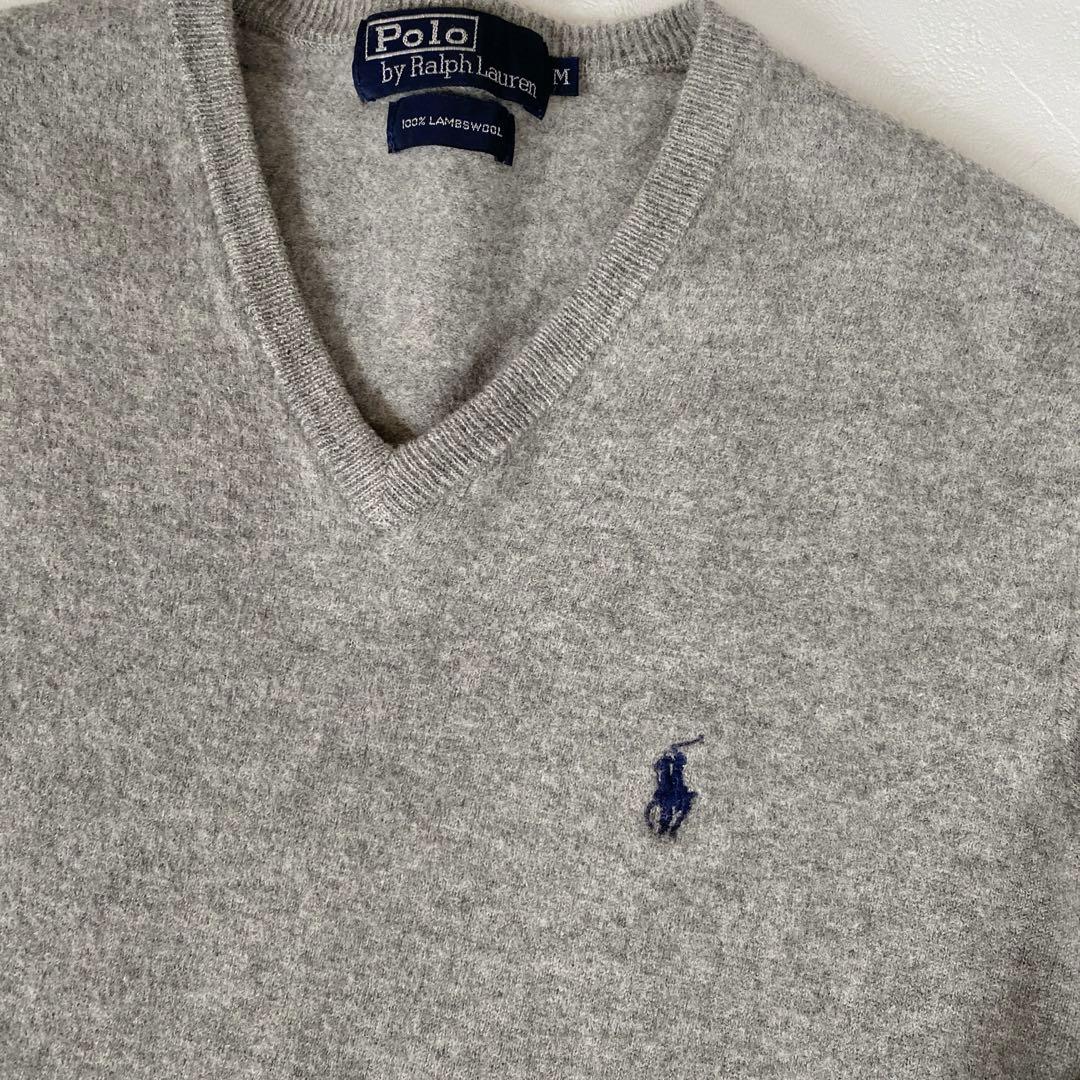 ポロラルフローレン セーター ニット グレー ラムウール Vネック