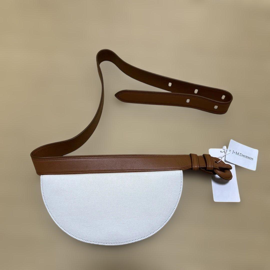 レザー ボディバッグ ホワイト/ブラウン 牛革シュリンクレザー YKKファスナー ボディバッグ ウエストポーチ