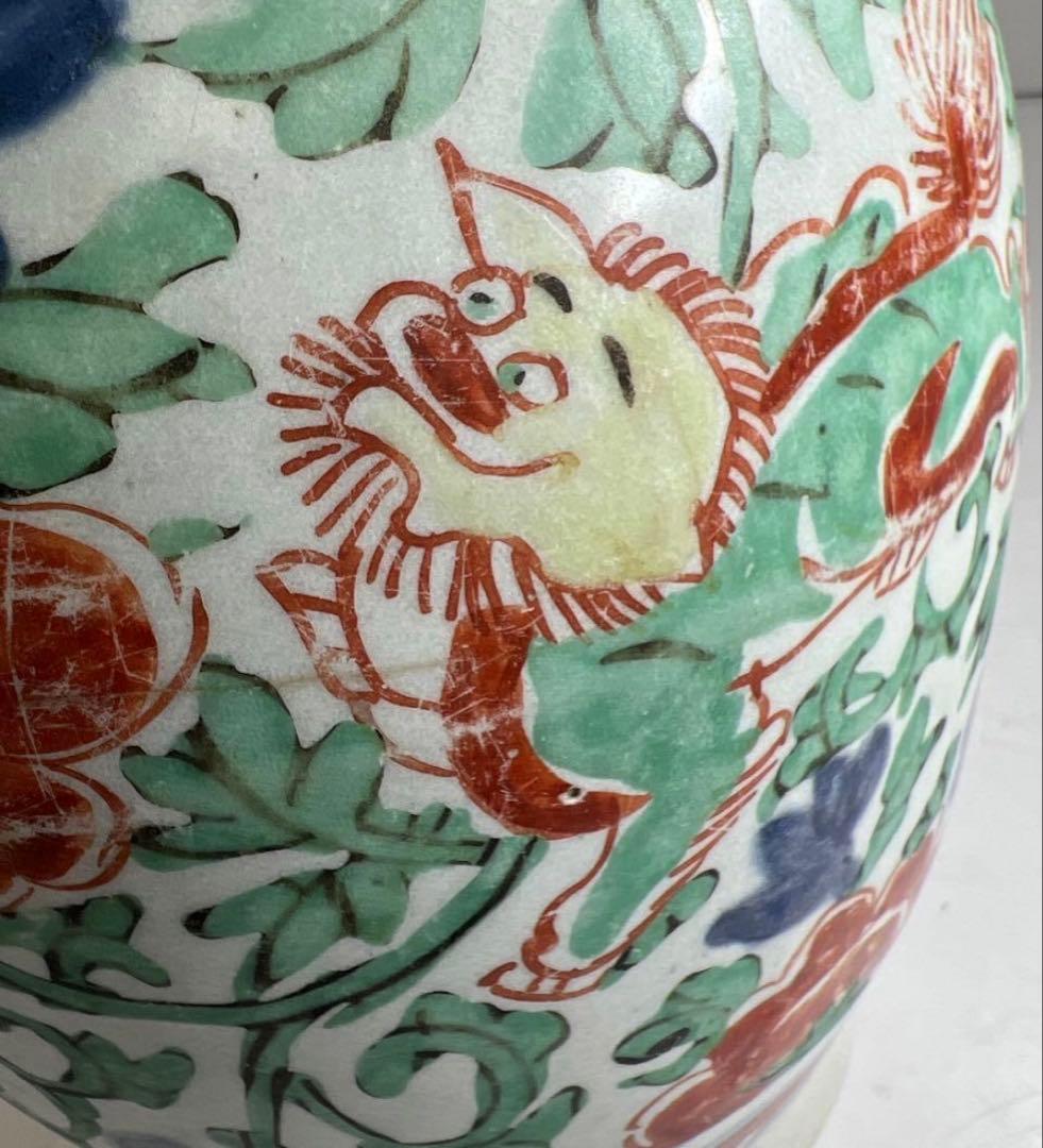 中国明時代 明代の五彩壺 南京赤絵大壷 置物 アンティーク 骨董 飾り物古