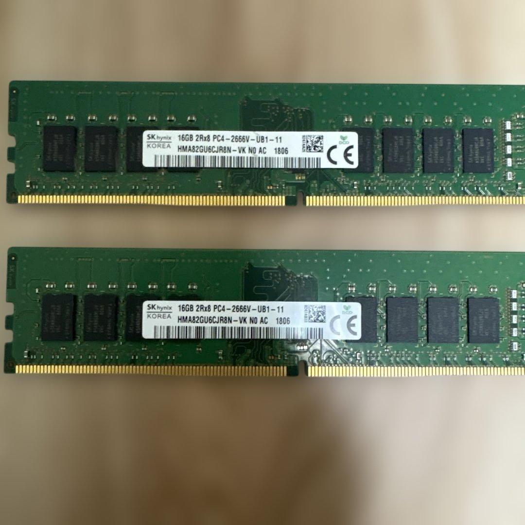 SK hynix 16GB PC4-2666V 2個セット ◇SK hynix 16GBx2枚セット32GB分 PC4-2666V-RE2 DDR4 ECC Registered