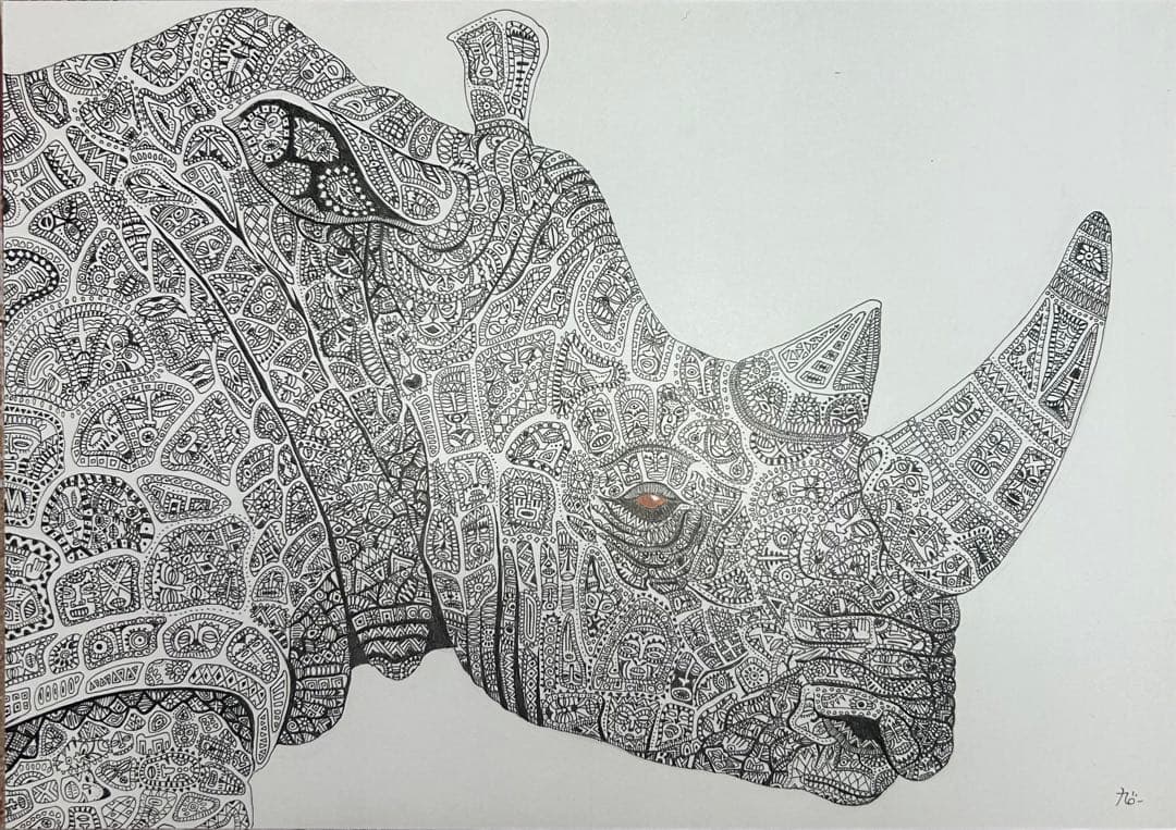 サイ　動物ペン画No.13 サイ 動物ペン画No.13 【公式通販】