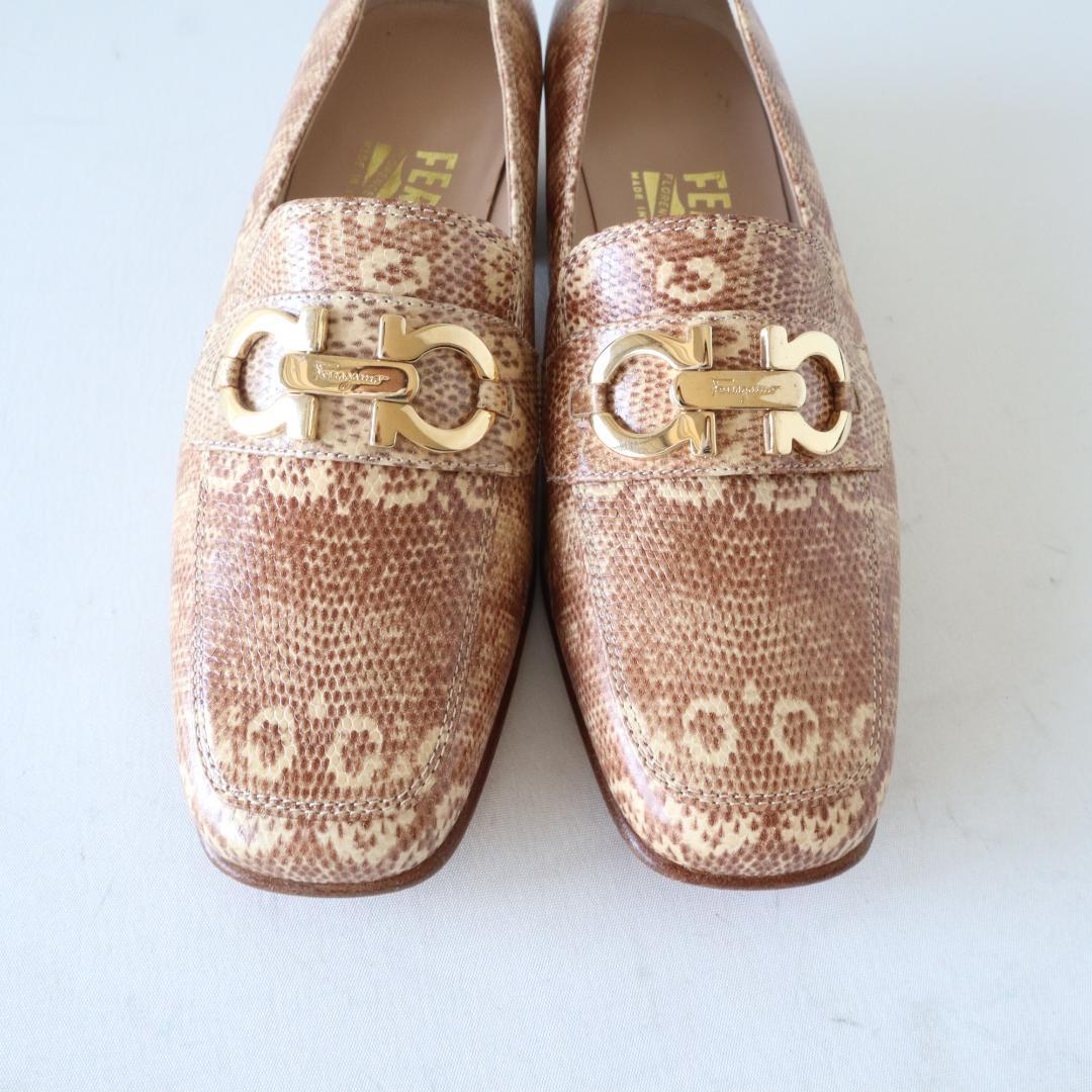 未使用フェラガモ ガンチーニローファー ヘビ柄5C 22〜22.5cm