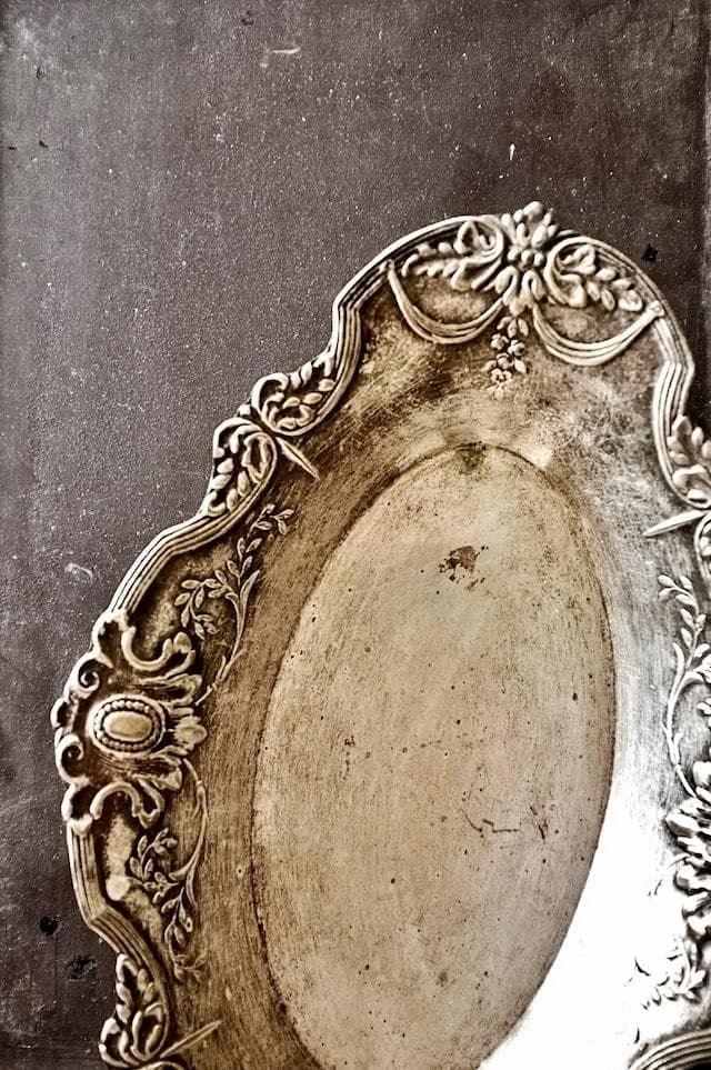 フランス 34.5c 銀の薔薇とメダリオンとシルバープレートトレイ アンティーク