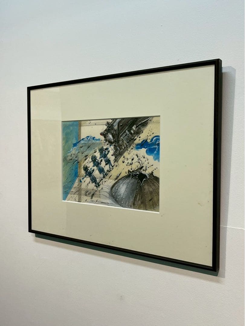 中村宏《タイトル不明》1987年 原画（鉛筆・アクリル） 額装品