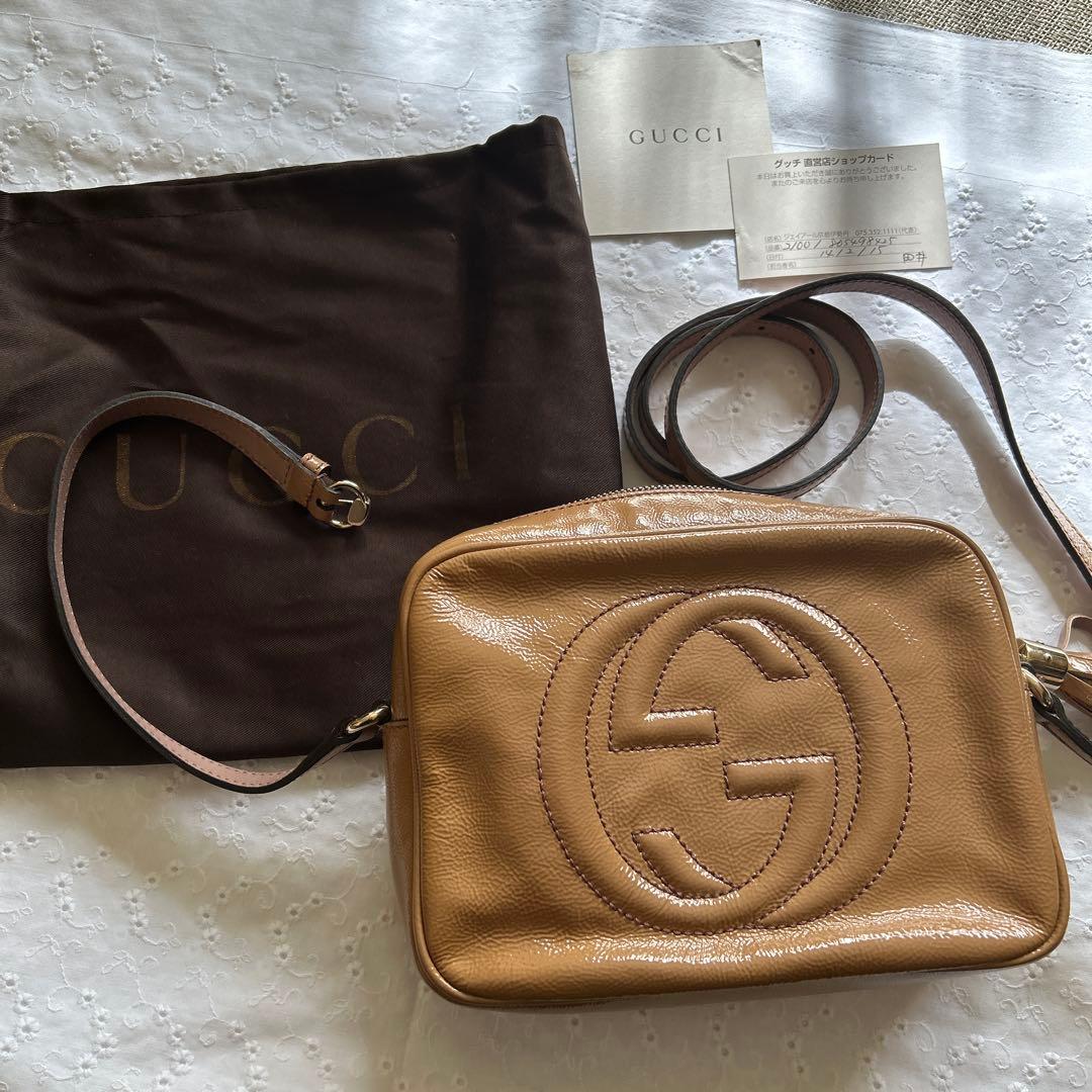GUCCI ベージュ レザー ショルダーバッグ GUCCI グッチ ジャンボGG ショルダーバッグ レザー ベージュ