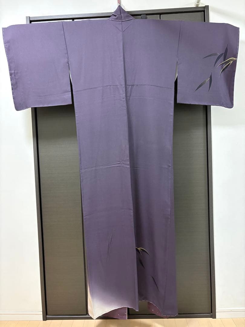 新品未使用★しつけ付き　竹　付け下げ　トールサイズ　紫　黒　金　正絹