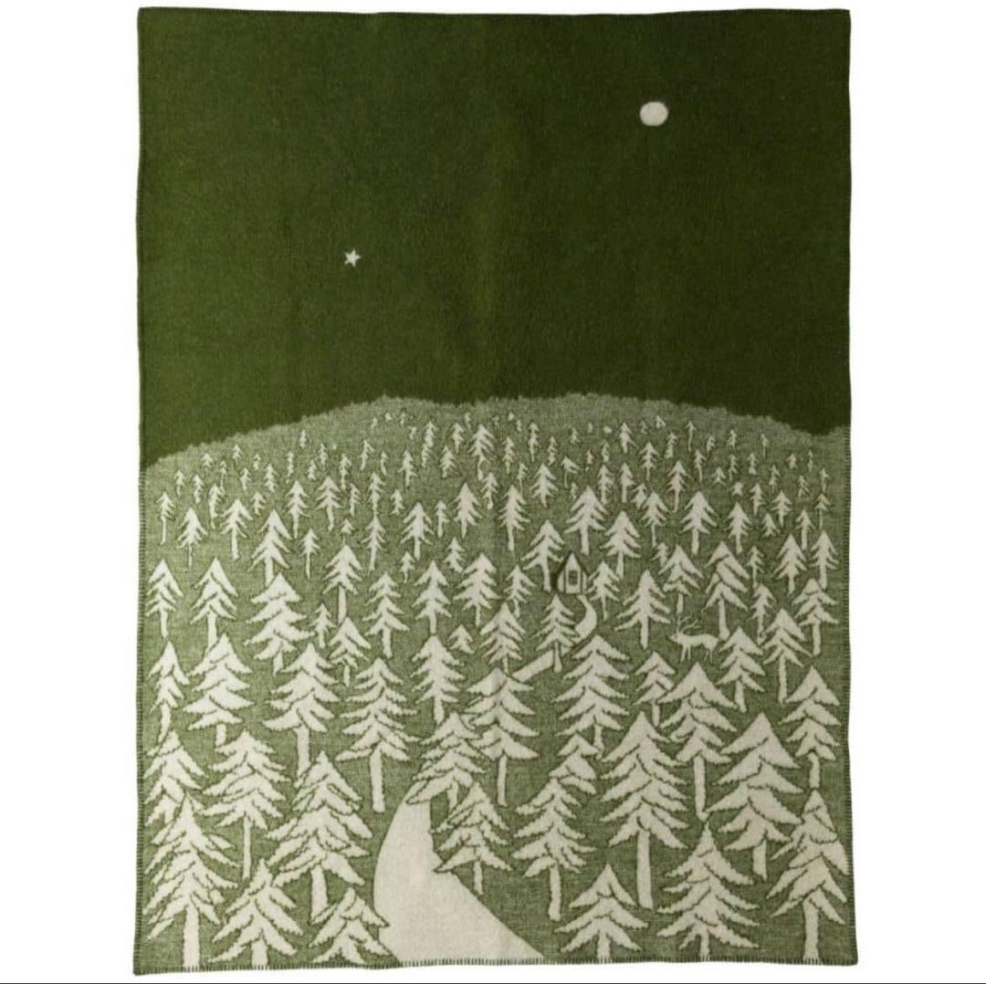 クリッパン　ミナペルホネン ハウスインザフォレスト　ウール毛布　グリーン　タグ付 ハウスインザフォレスト／HOUSE IN THE FOREST ウールブランケット