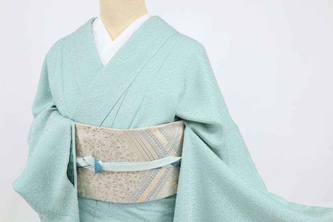 《Happy★長尺■色無地◆淡いグリーン■細やか花唐草地紋◆IG1-4》