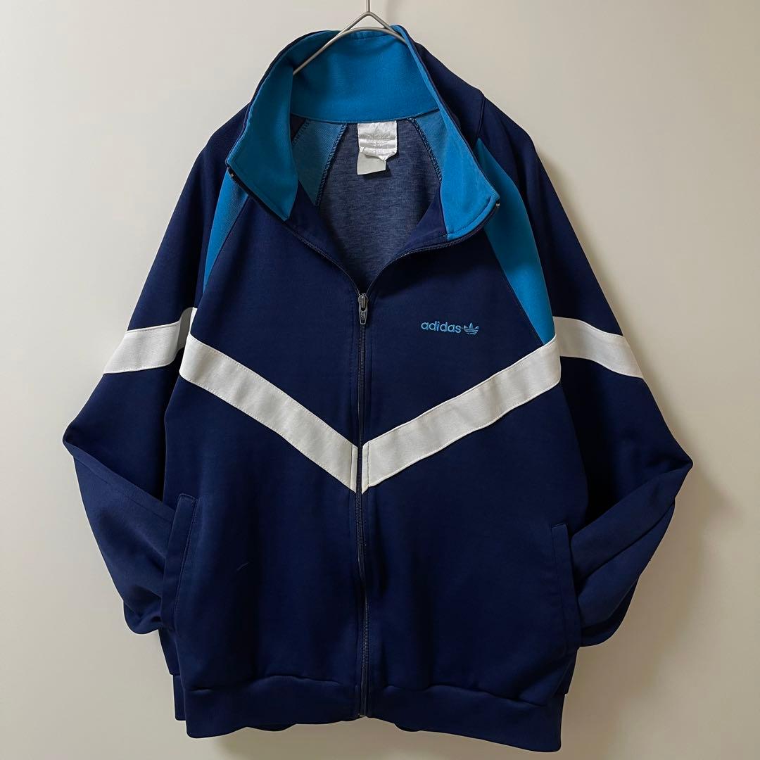 90sXL】アディダス刺繍トラックジャケット古着ジャージトップ ネイビー