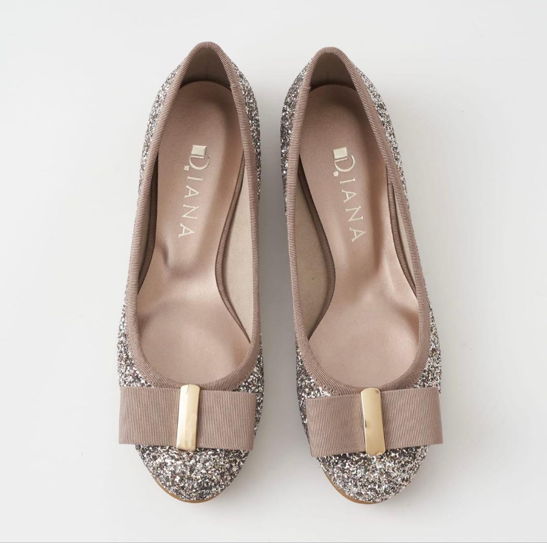 DIANA グリッターリボンフラットシューズ25㎝ 新品 アルテミス バイ ダイアナ artemis by DIANA つま先グリッターリボン