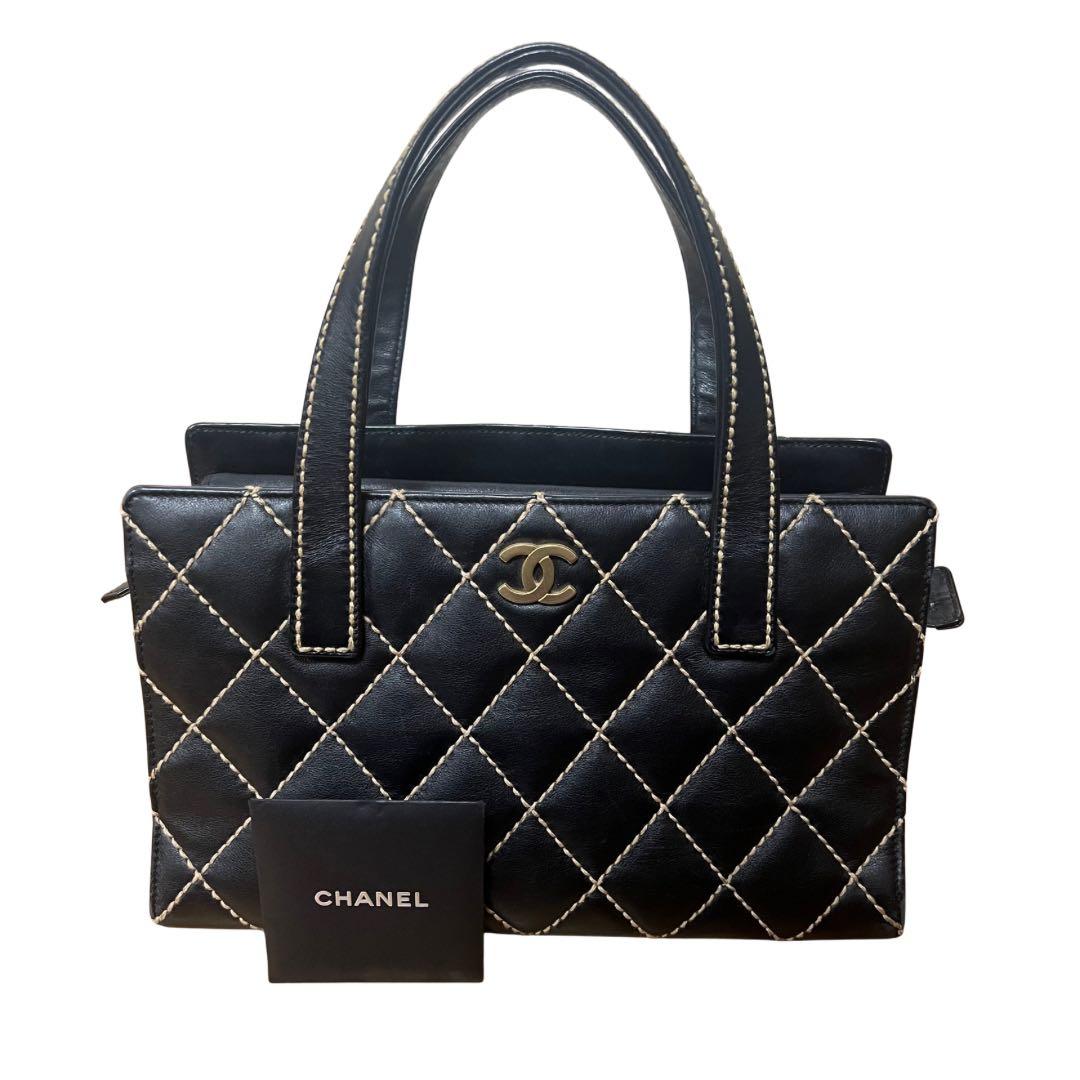 美品CHANEL トートバッグ ワイルドステッチ ブラック レザー キルティング CHANEL（シャネル） ワイルドステッチハンドバッグ トートバッグ
