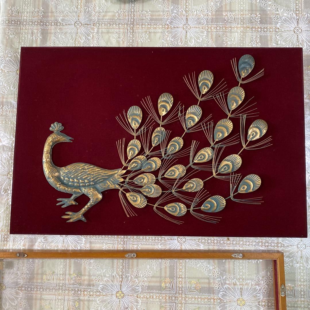 銅版画 彫刻 オブジェ 金属工芸 孔雀の装飾 イタリア ビンテージ