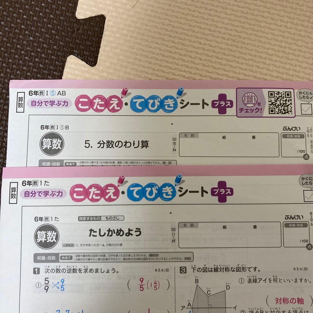 最新版令和7年】こたえてびきシートプラス 小学6年算数カラーテスト2枚
