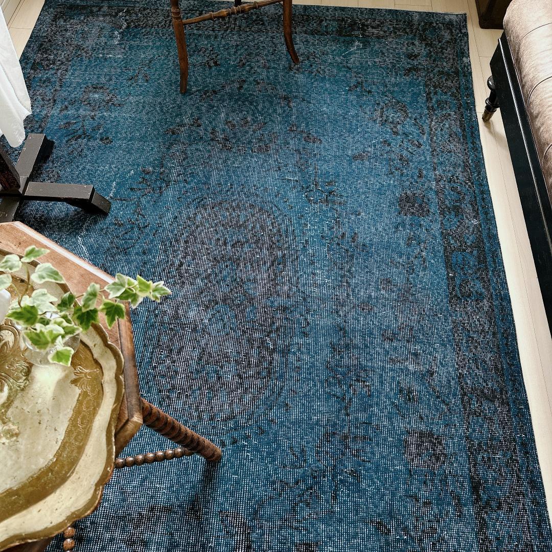 トルコ ヴィンテージラグ A136 超大判 レア ダークネイビー オーバー