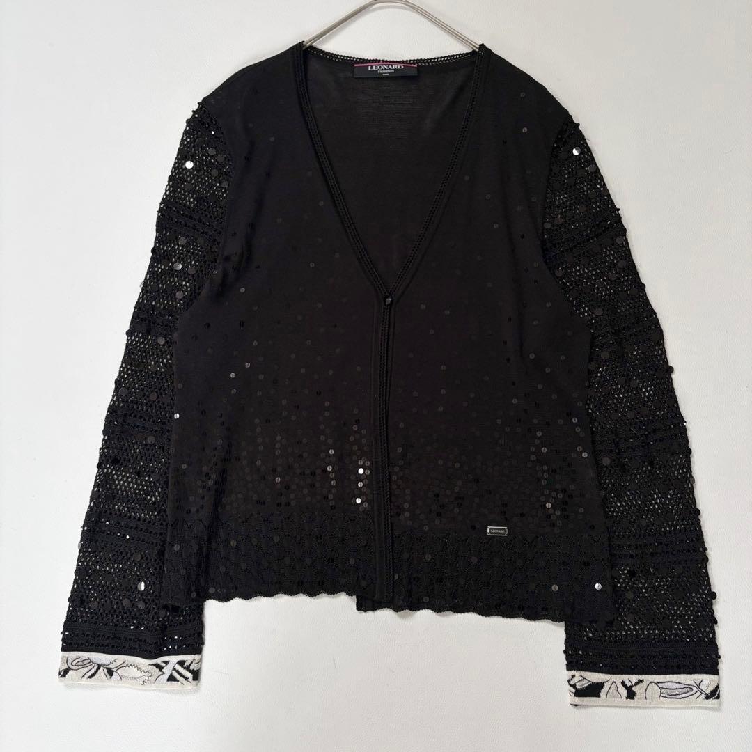 LEONARD 大きいサイズ シルク100%カーディガン スパンコール 黒 - メルカリ