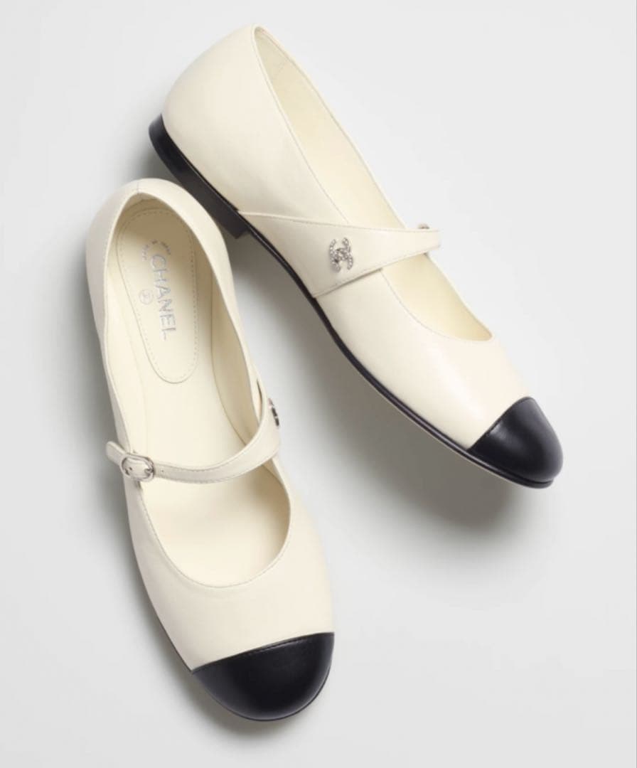 シャネル メリージェーン バレリーナ フラットシューズ ホワイト