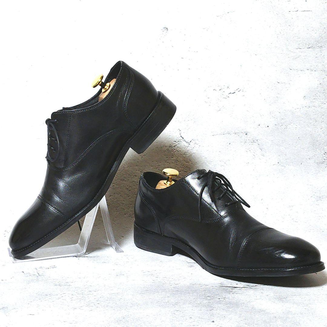 【人気デザイン】極美品 コールハーン【8w】ストレートチップ ビジカジ 本革 黒 ストレートチップシューズ／COLE HAAN／カーフレザー