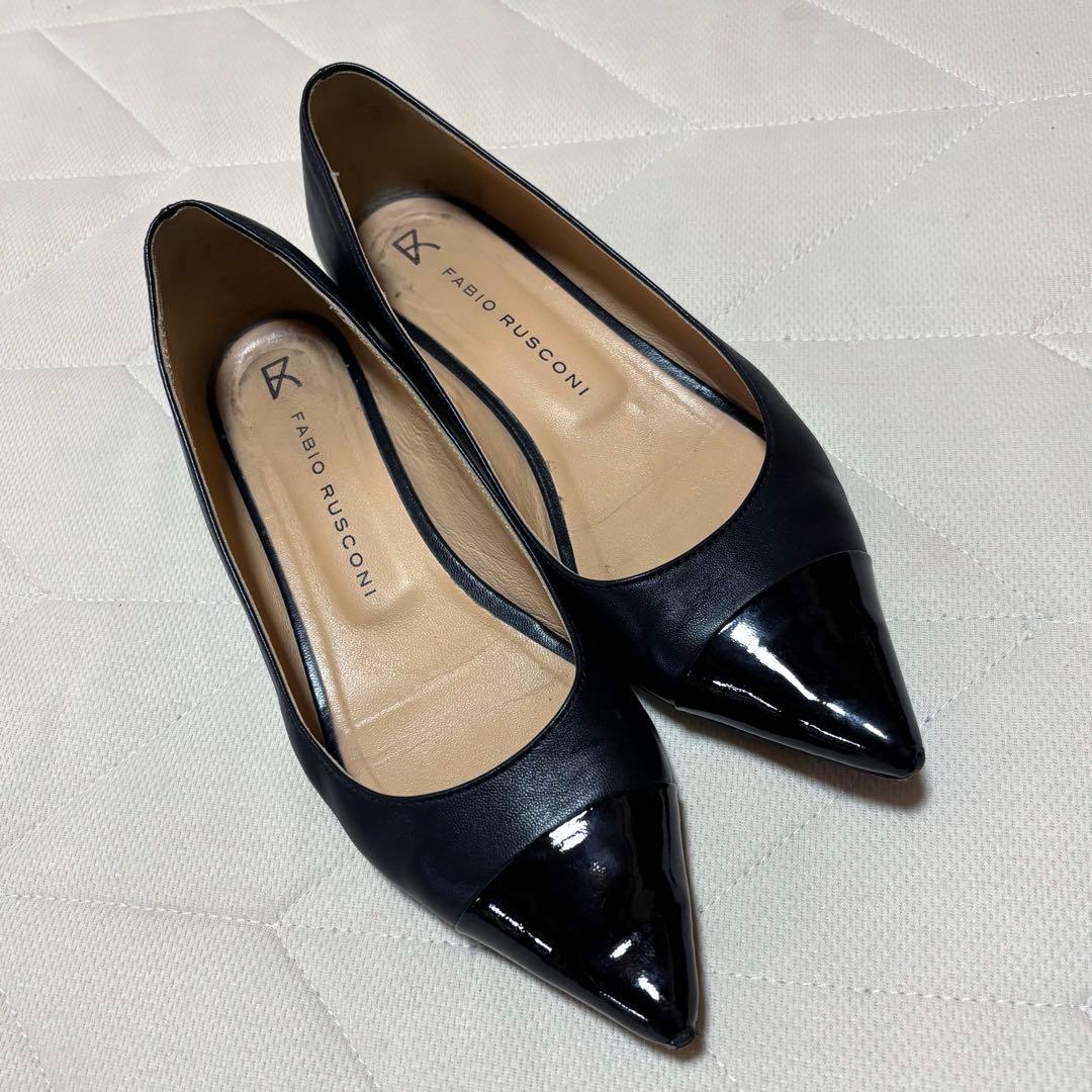 FABIO RUSCONI ポインテッドトゥ パンプス ブラック エナメル 38