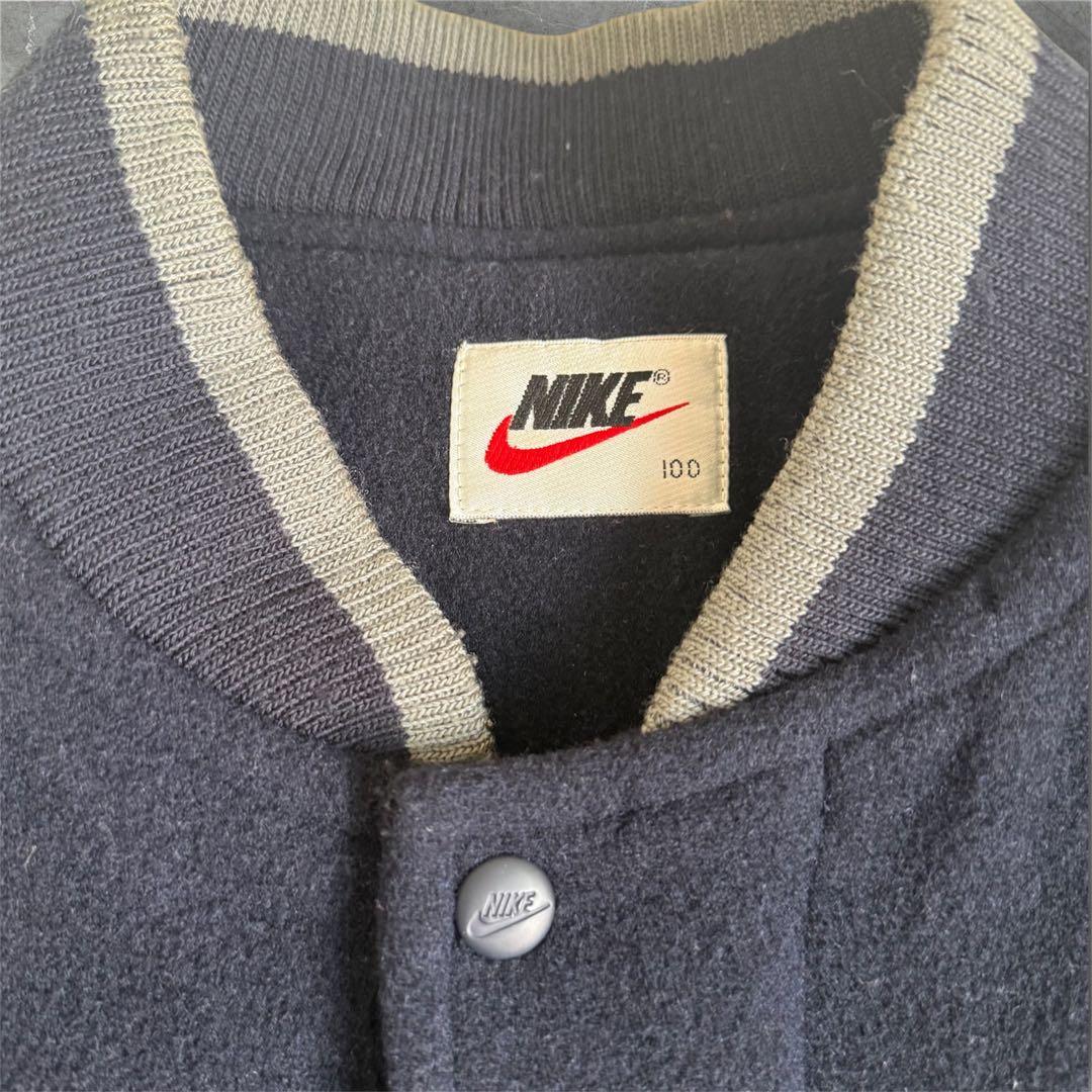 希少 90s NIKE スタジャン 短丈 ビッグスウォッシュ 刺繍 ネイビー