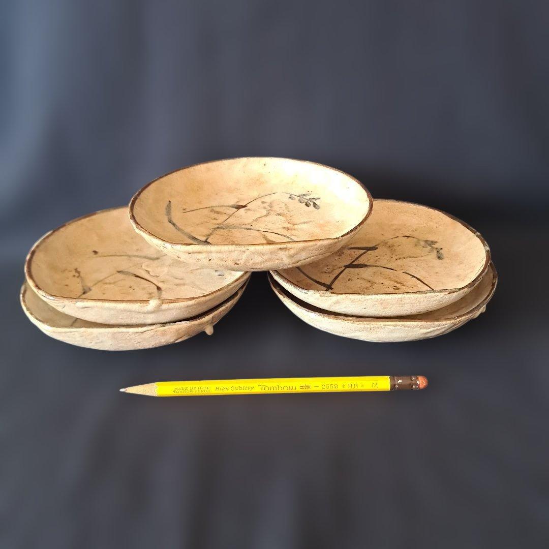 渋さ 枯れ味 志野焼の魅力！」 志野皿(幅14cm)5客セット 箱付き 骨董ア