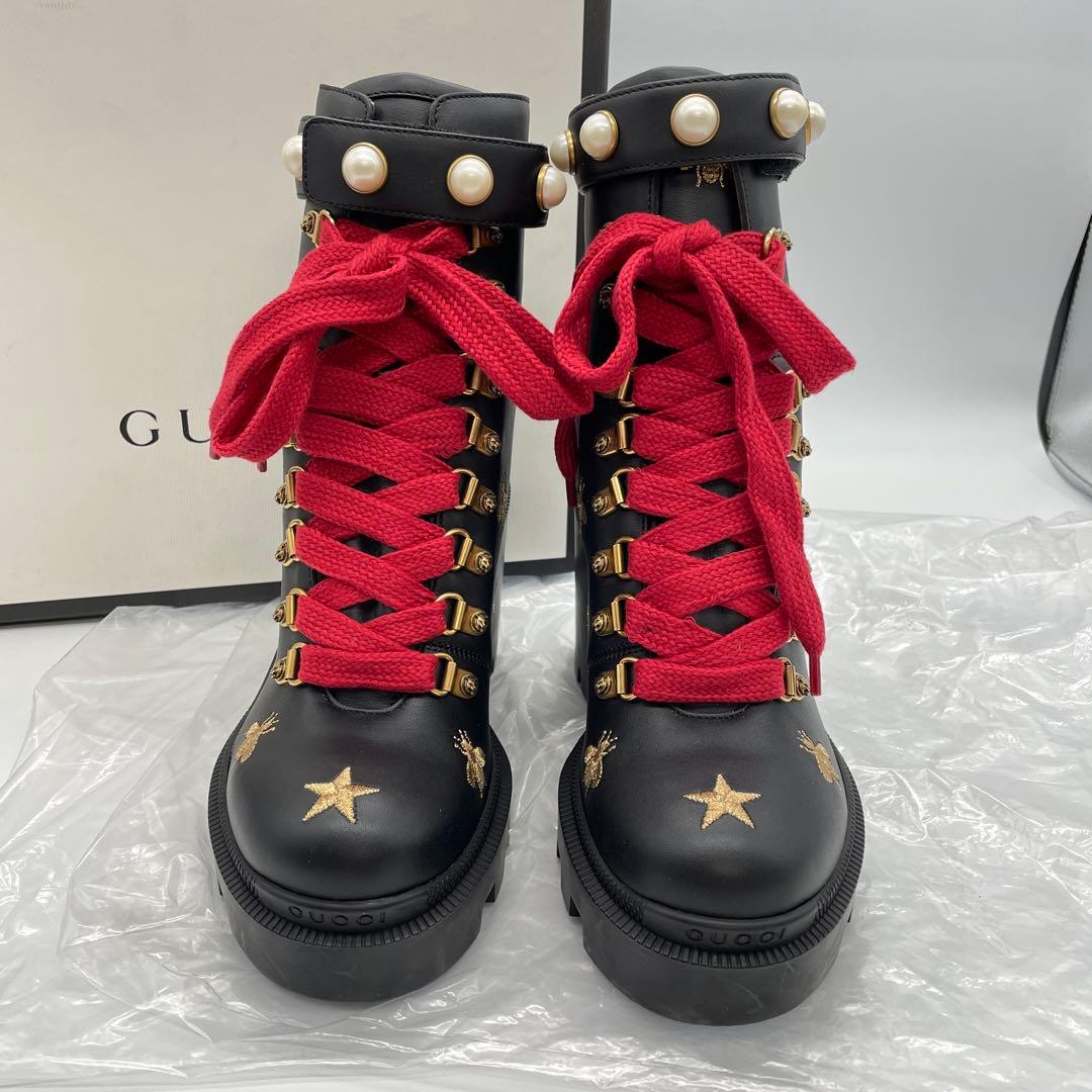 M52】美品 GUCCI グッチ コンバットブーツ ハチ スター レザー - メルカリ