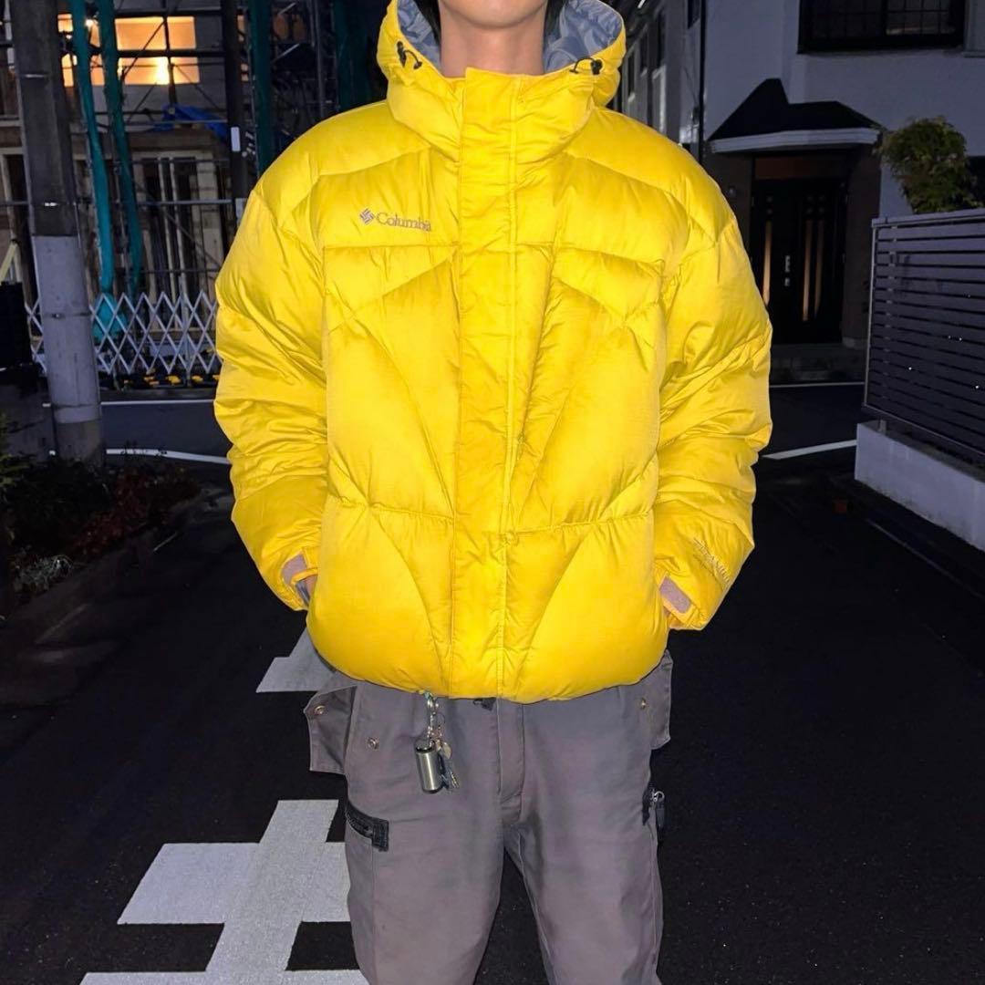 90s Columbia イエロー ダウンジャケット 短丈 テック フード - メルカリ