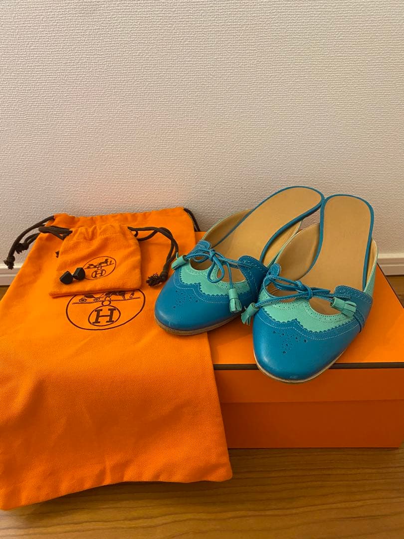 エルメス　ミュール　ターコイズ　サイズ37 中古・古着通販】HERMES (エルメス) ゴー ミュール ブラウン サイズ:37