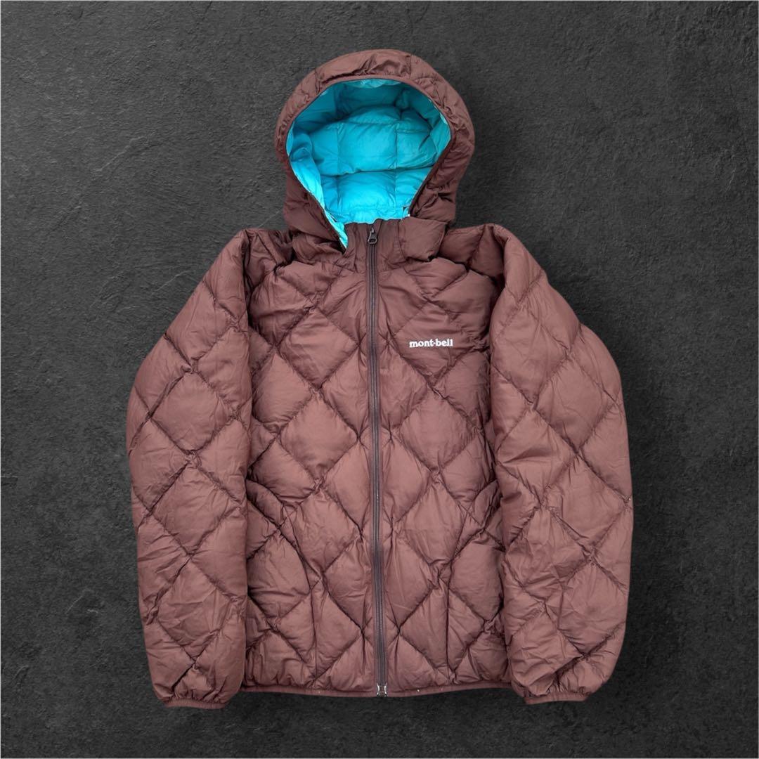 mont-bell ダウンジャケット キルティング リバーシブル 水色/茶色