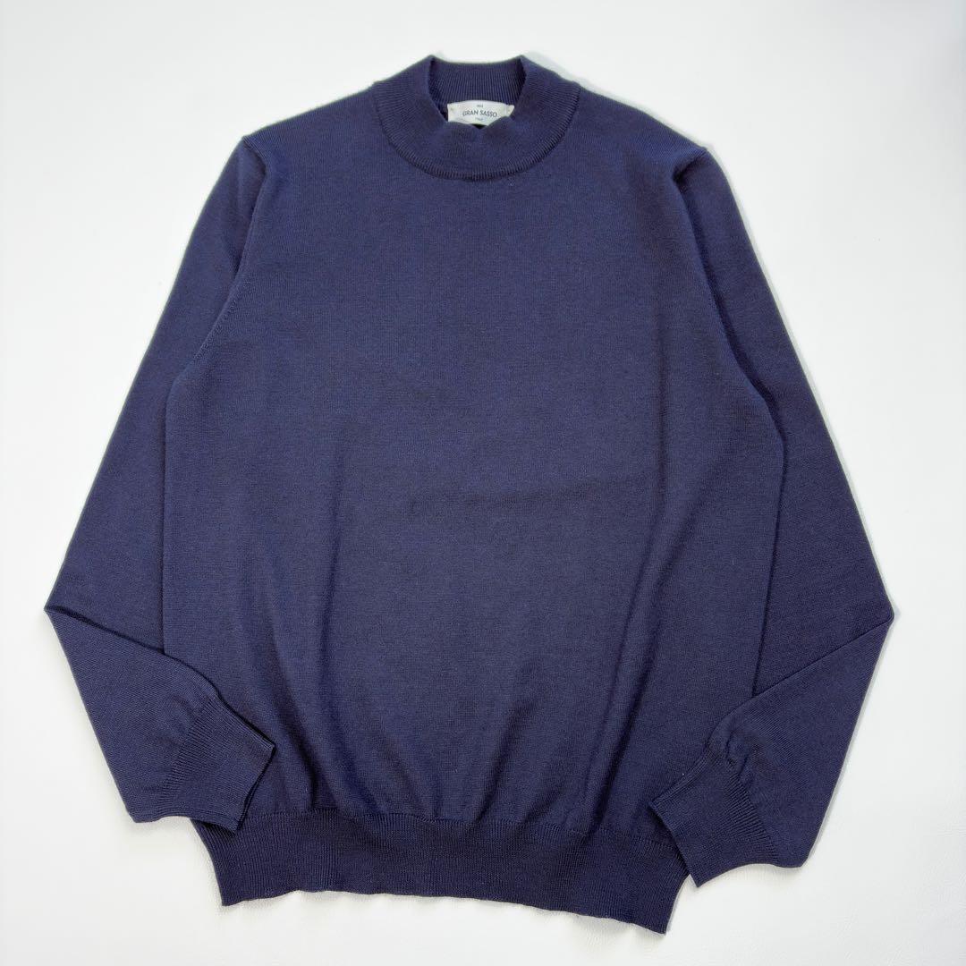 極美 グランサッソ モックネック ニット ネイビー ウール100％ イタリア製 Gran Sasso（グランサッソ） グランサッソ / GRANSASSO / モックネック